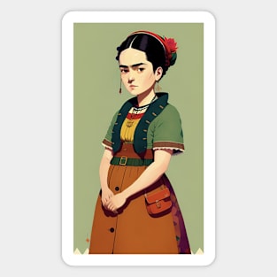 Young Frida's Whimsy: Cartoon Illustration Magnet